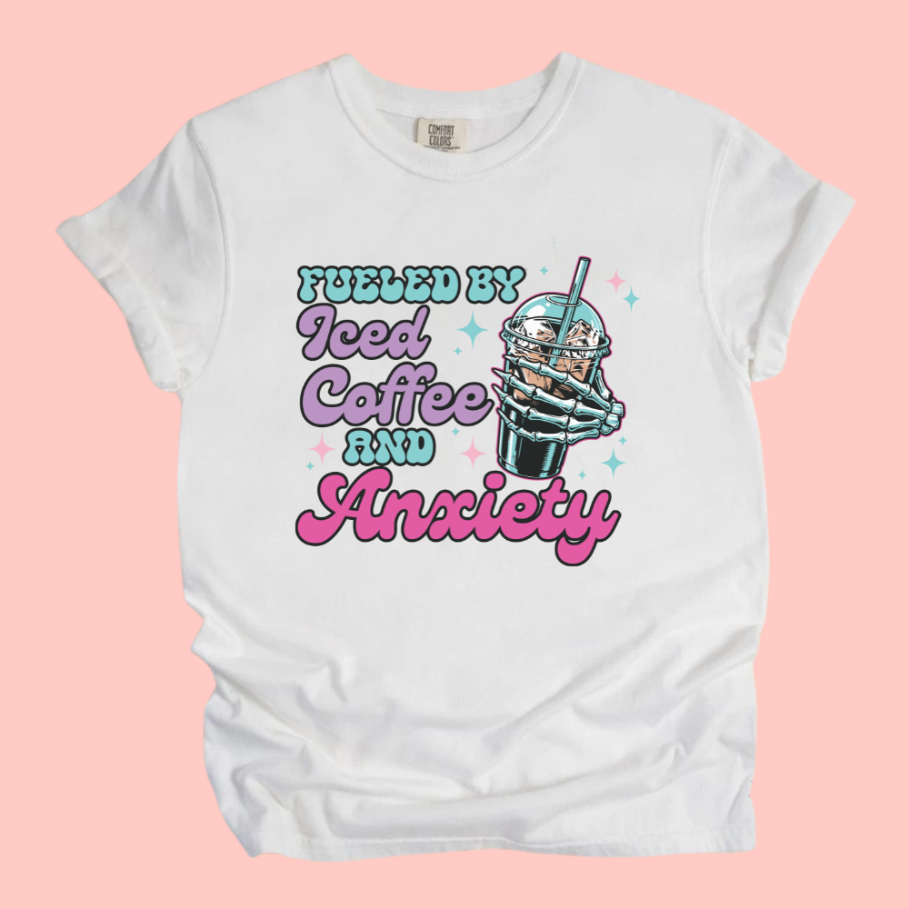 FUELED BY ICED COFFEE & ANXIETY TEE - FANGIRL SWAG