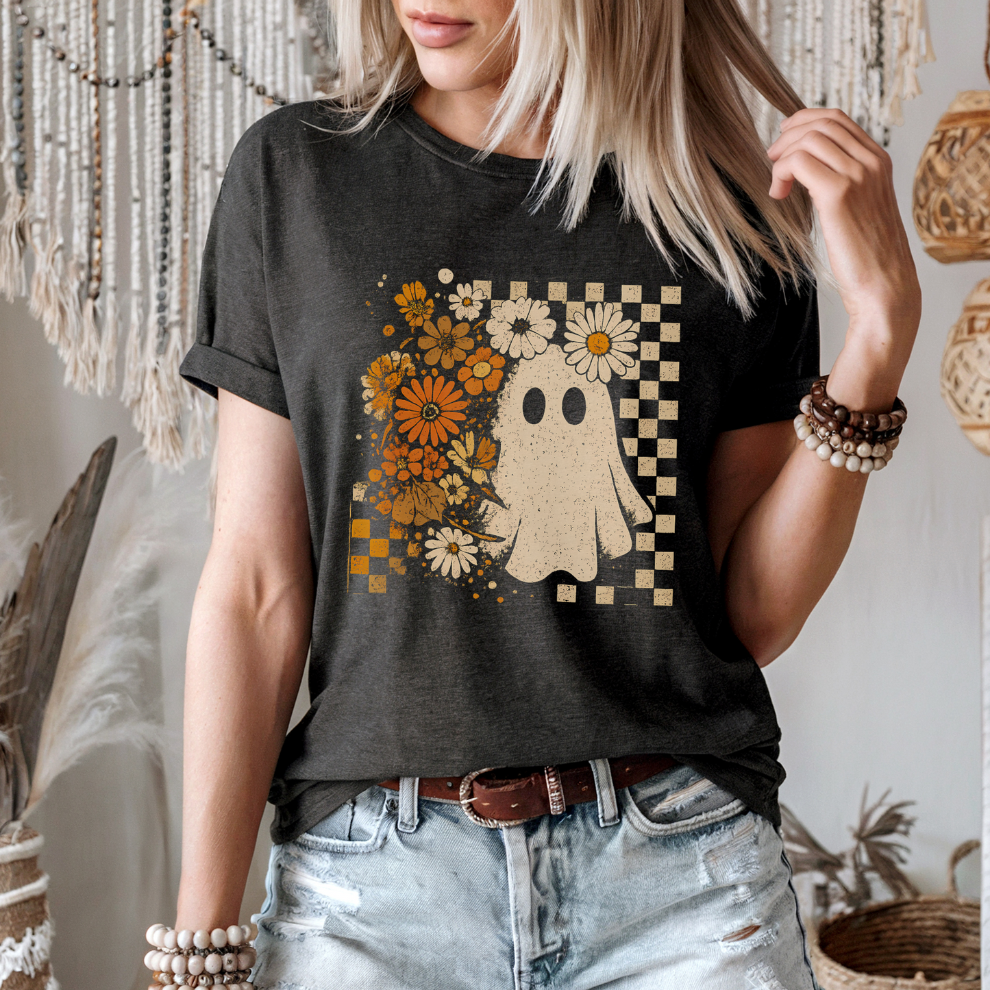 Ghost Floral Checkered Tee - FANGIRL SWAG