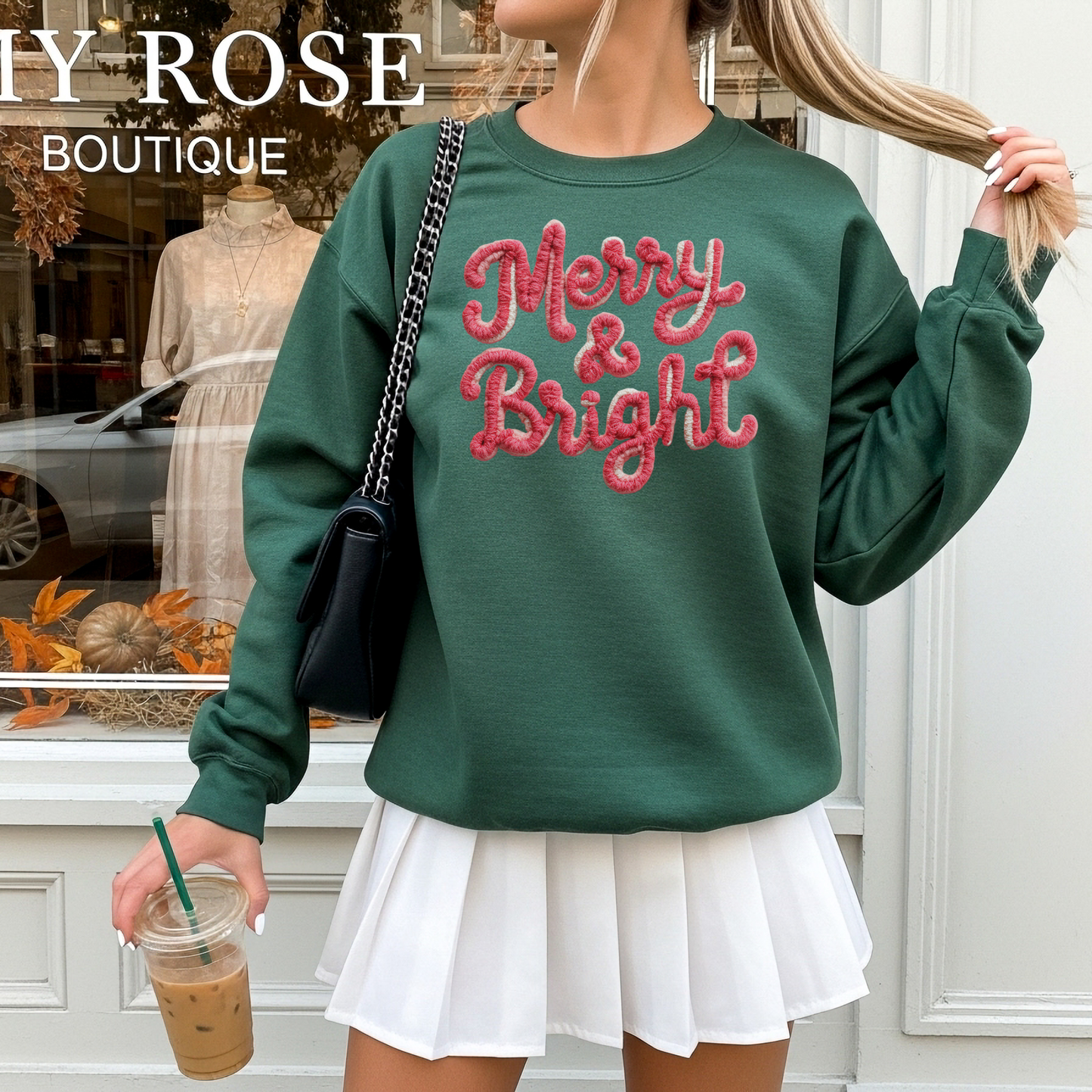 Merry & Bright Sweatshirt w/Yarn Stitched Look