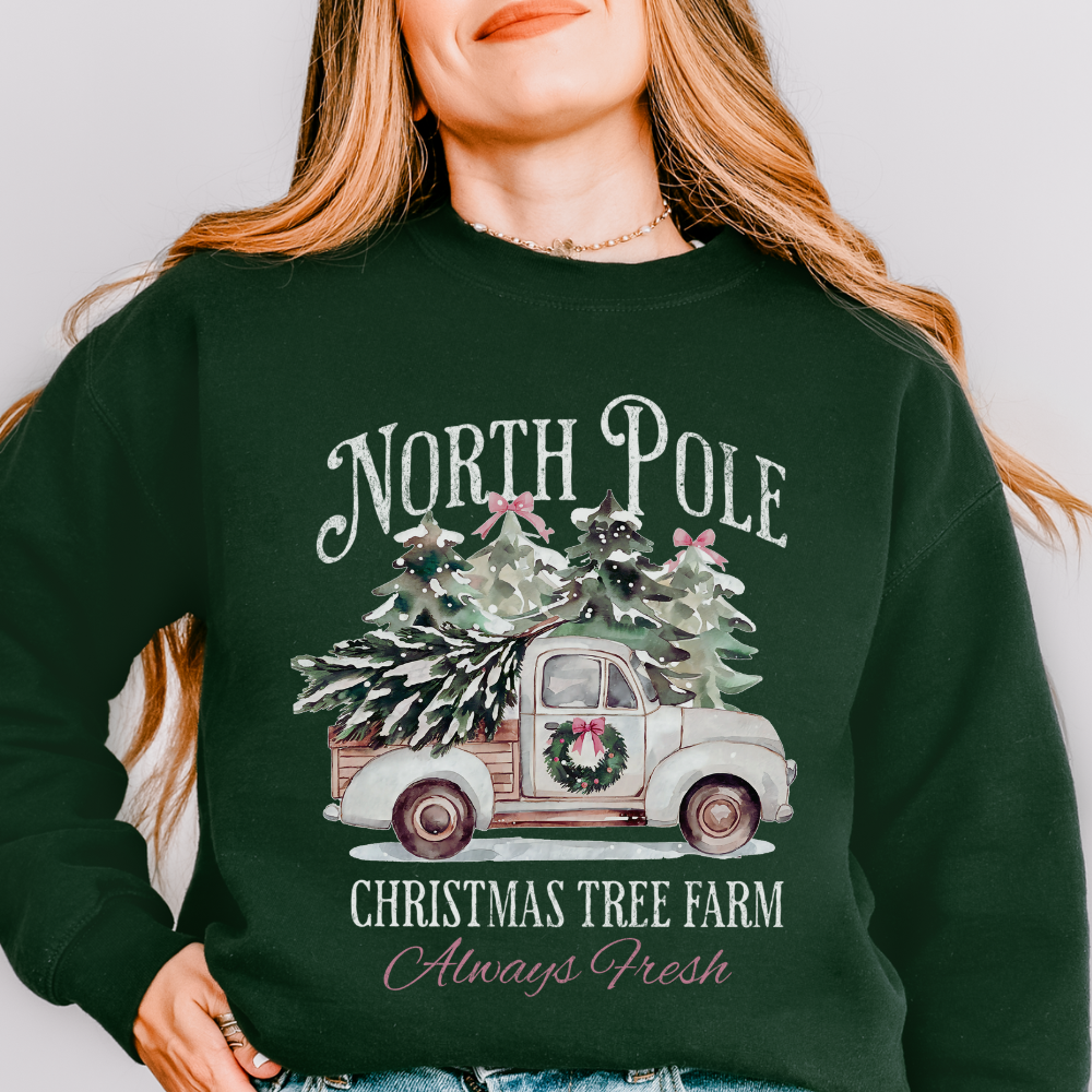 North Pole Christmas Tree Farm Vintage Truck Sweatshirt - FANGIRL SWAG