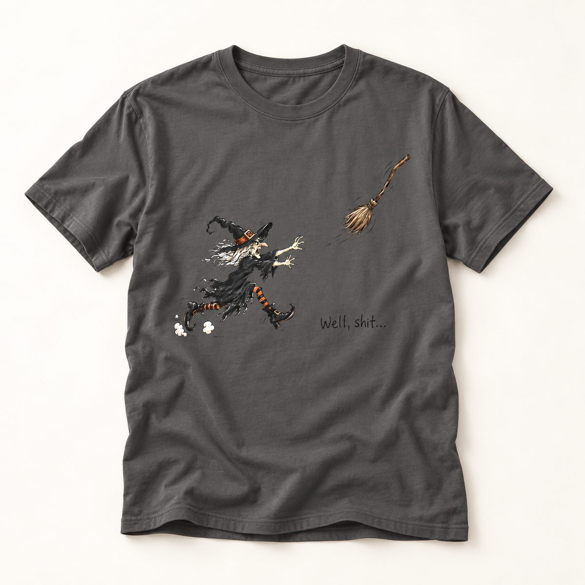 Witchy Broom Mishap T-Shirt — 'Well, Shit...' Halloween Graphic Tee