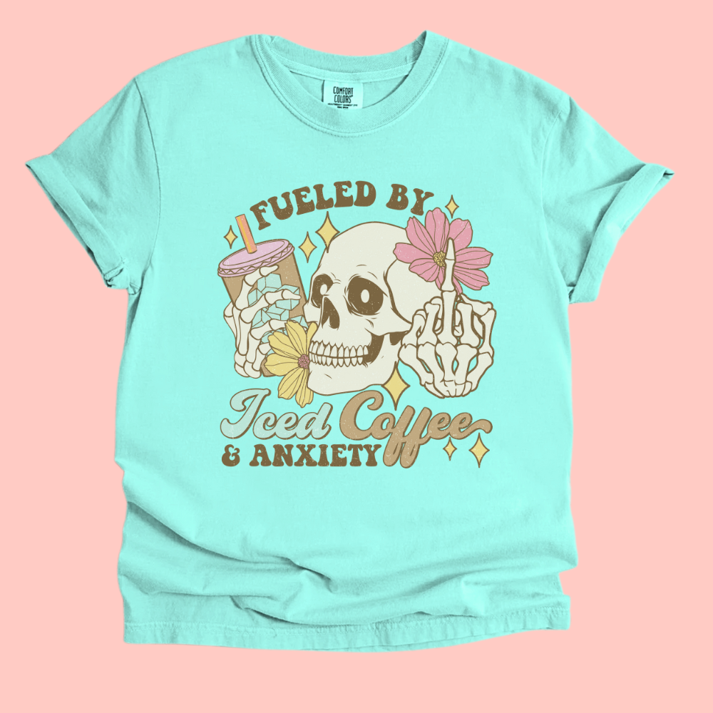 FUELED BY ICED COFFEE & ANXIETY TEE - FANGIRL SWAG