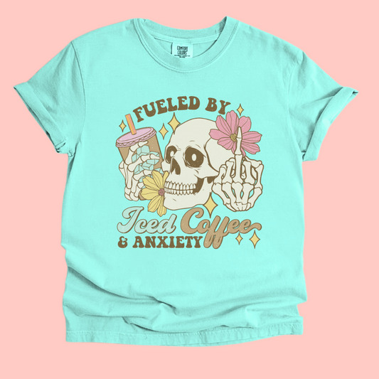 FUELED BY ICED COFFEE & ANXIETY TEE - FANGIRL SWAG