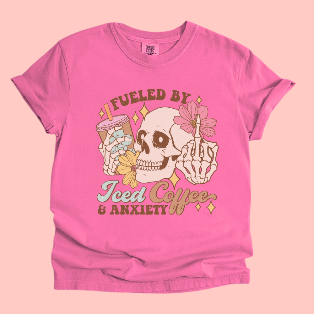 FUELED BY ICED COFFEE & ANXIETY TEE - FANGIRL SWAG