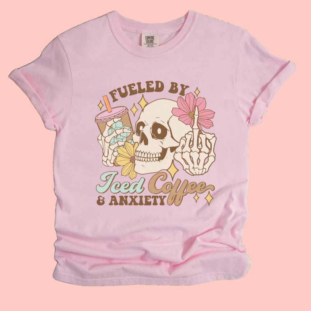 FUELED BY ICED COFFEE & ANXIETY TEE - FANGIRL SWAG