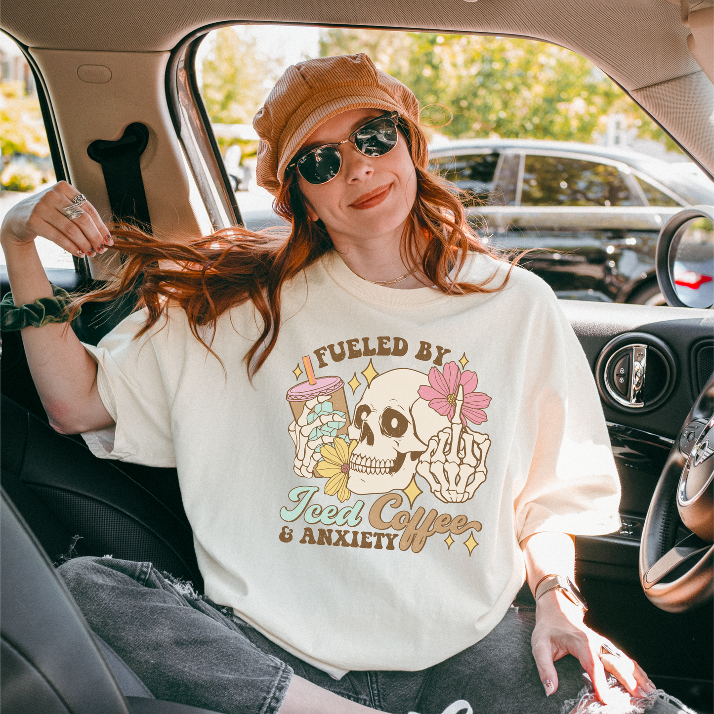 FUELED BY ICED COFFEE & ANXIETY TEE - FANGIRL SWAG