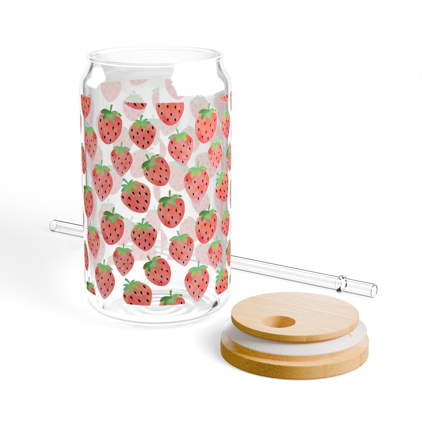 VERY BERRY GLASS CAN W/LID 16 OZ.