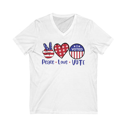 PEACE LOVE VOTE V-NECK TEE