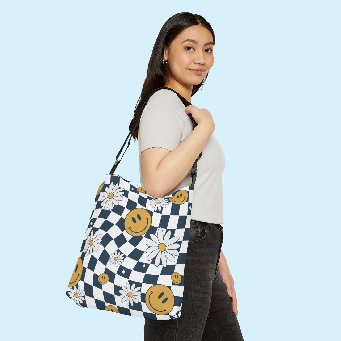 RETRO CHECKED SMILEY FACE CROSSBODY BAG