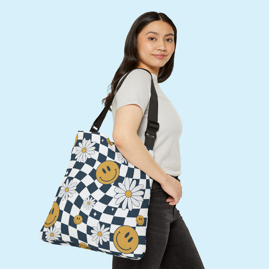 RETRO CHECKED SMILEY FACE CROSSBODY BAG