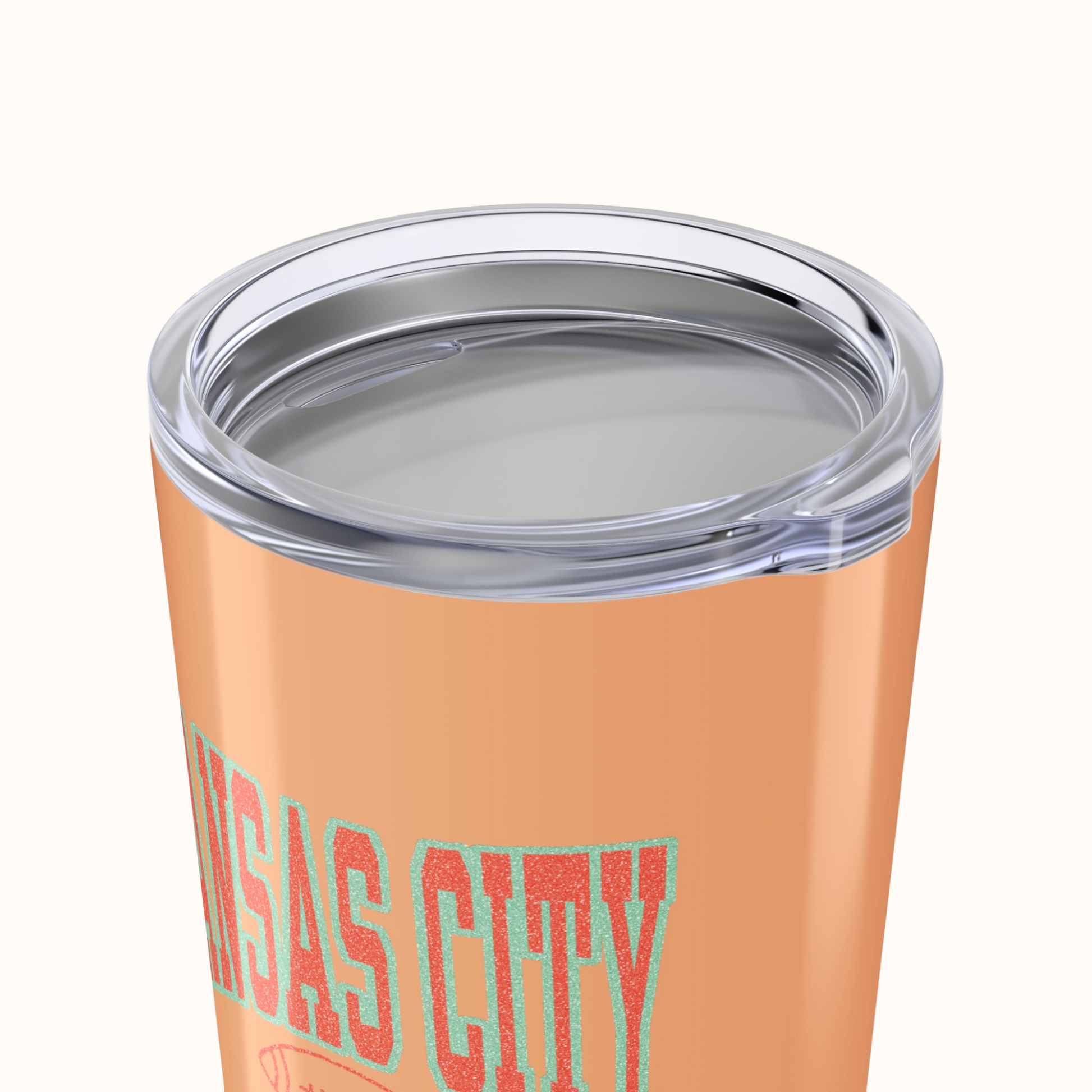 Orange tumbler with 'Las Vegas City' text on a white background