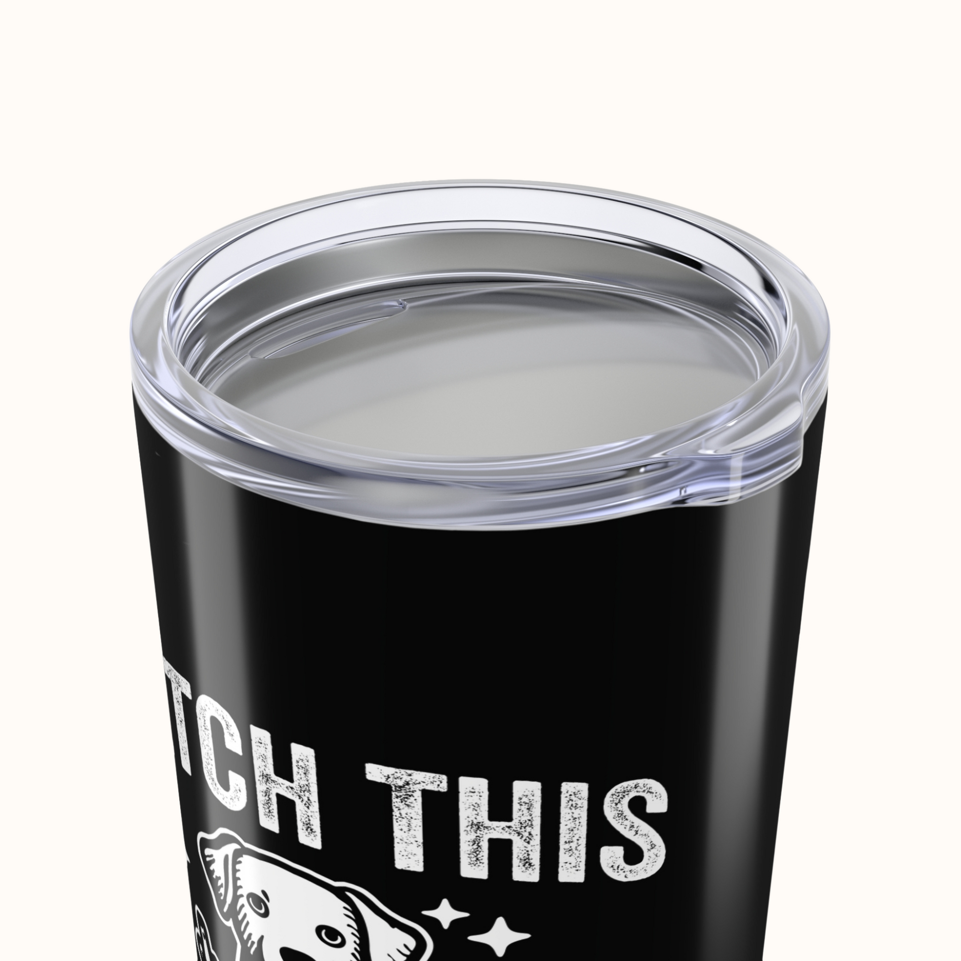 Black tumbler with 'PITCH THIS' text and a bear graphic on a white background