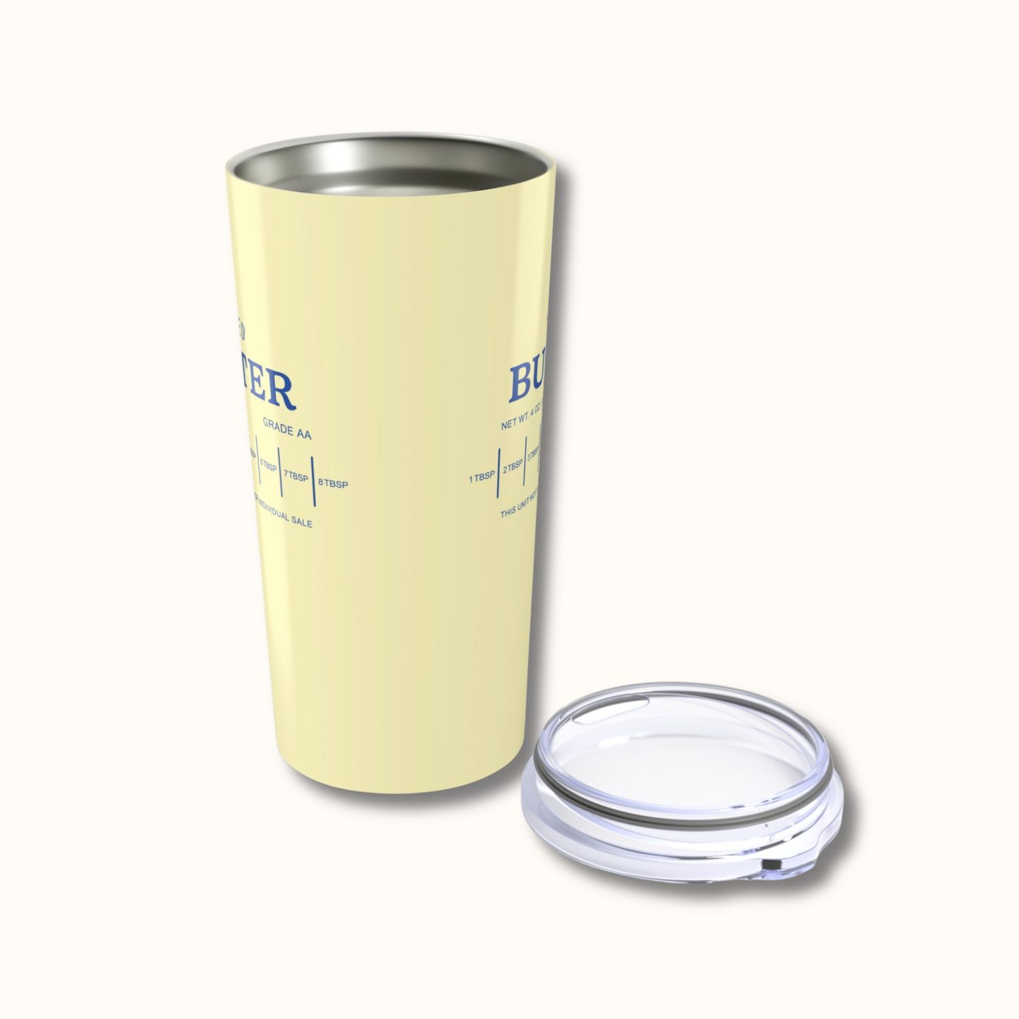 Yellow tumbler with a clear lid on a white background