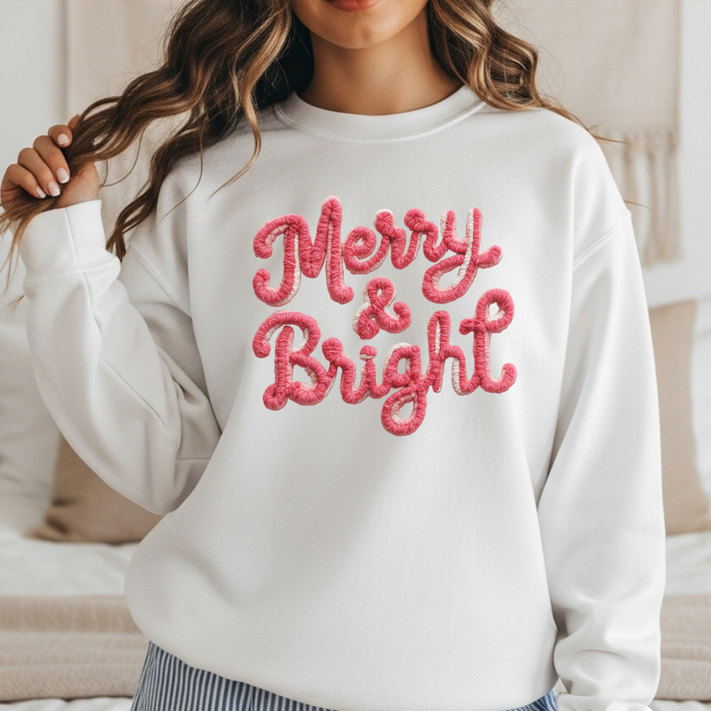 Merry & Bright Sweatshirt w/Yarn Stitched Look
