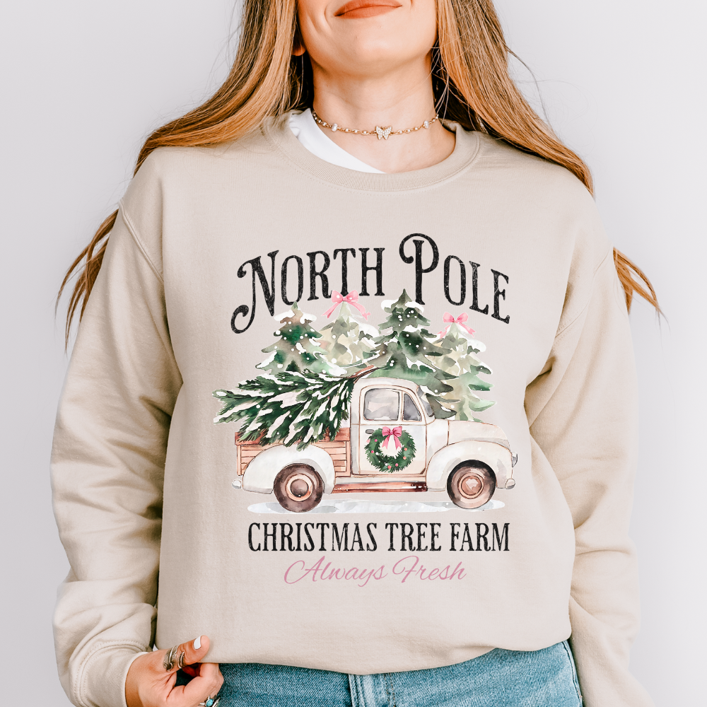 North Pole Christmas Tree Farm Vintage Truck Sweatshirt - FANGIRL SWAG