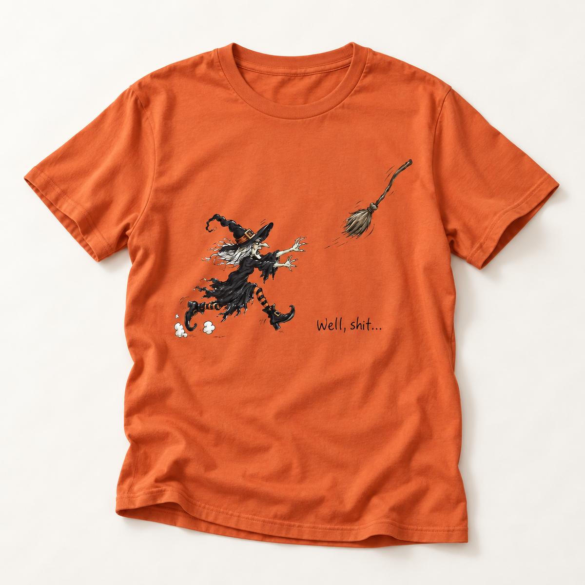 Witchy Broom Mishap T-Shirt — 'Well, Shit...' Halloween Graphic Tee