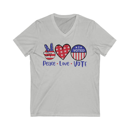 PEACE LOVE VOTE V-NECK TEE