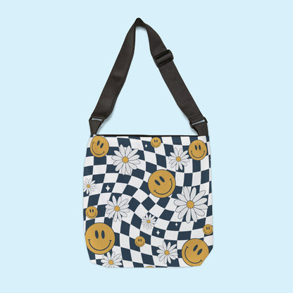 RETRO CHECKED SMILEY FACE CROSSBODY BAG