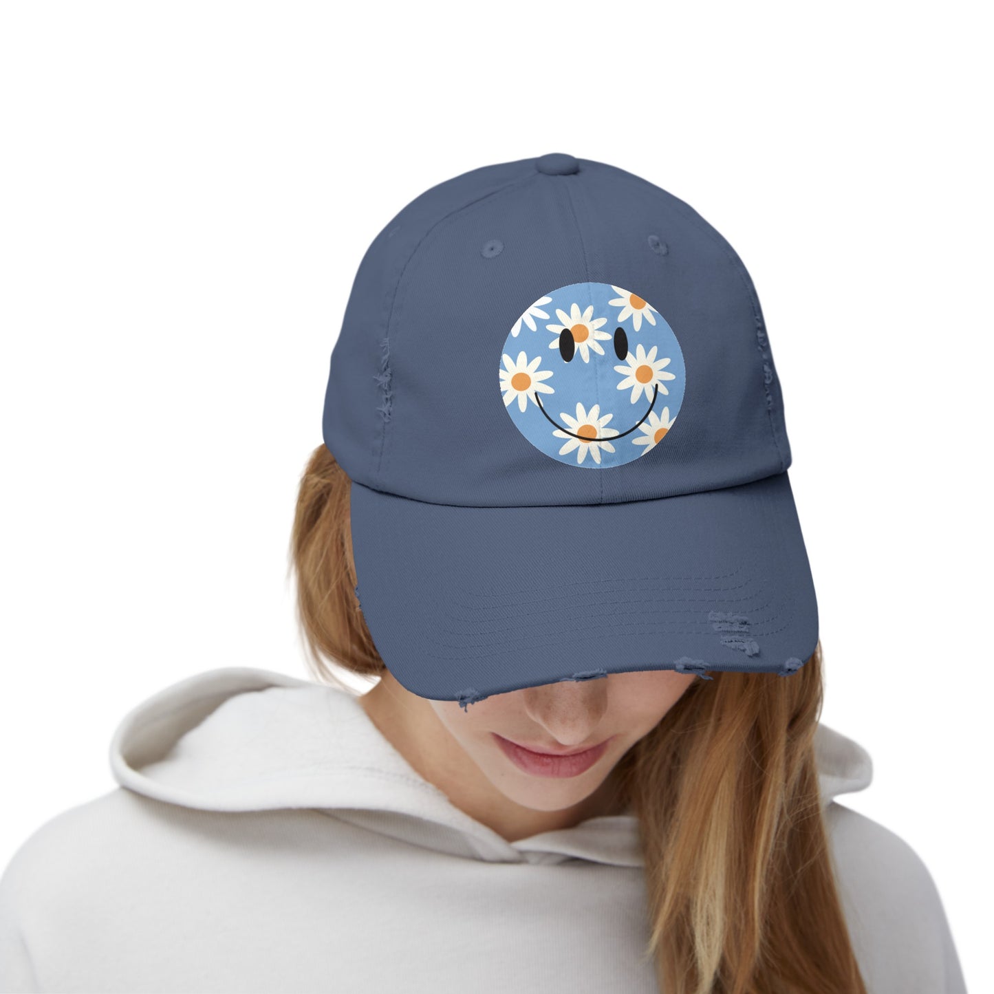 DAISY SMILES DISTRESSED CAP